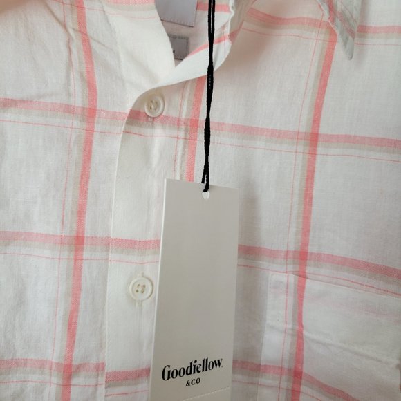 Goodfellow Button Up Shirt Men's Large Pink & Cream Short Sleeve Collared NWT - Picture 2 of 5